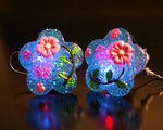 Flashing Earring Blue Glitter Flower 1 Pair